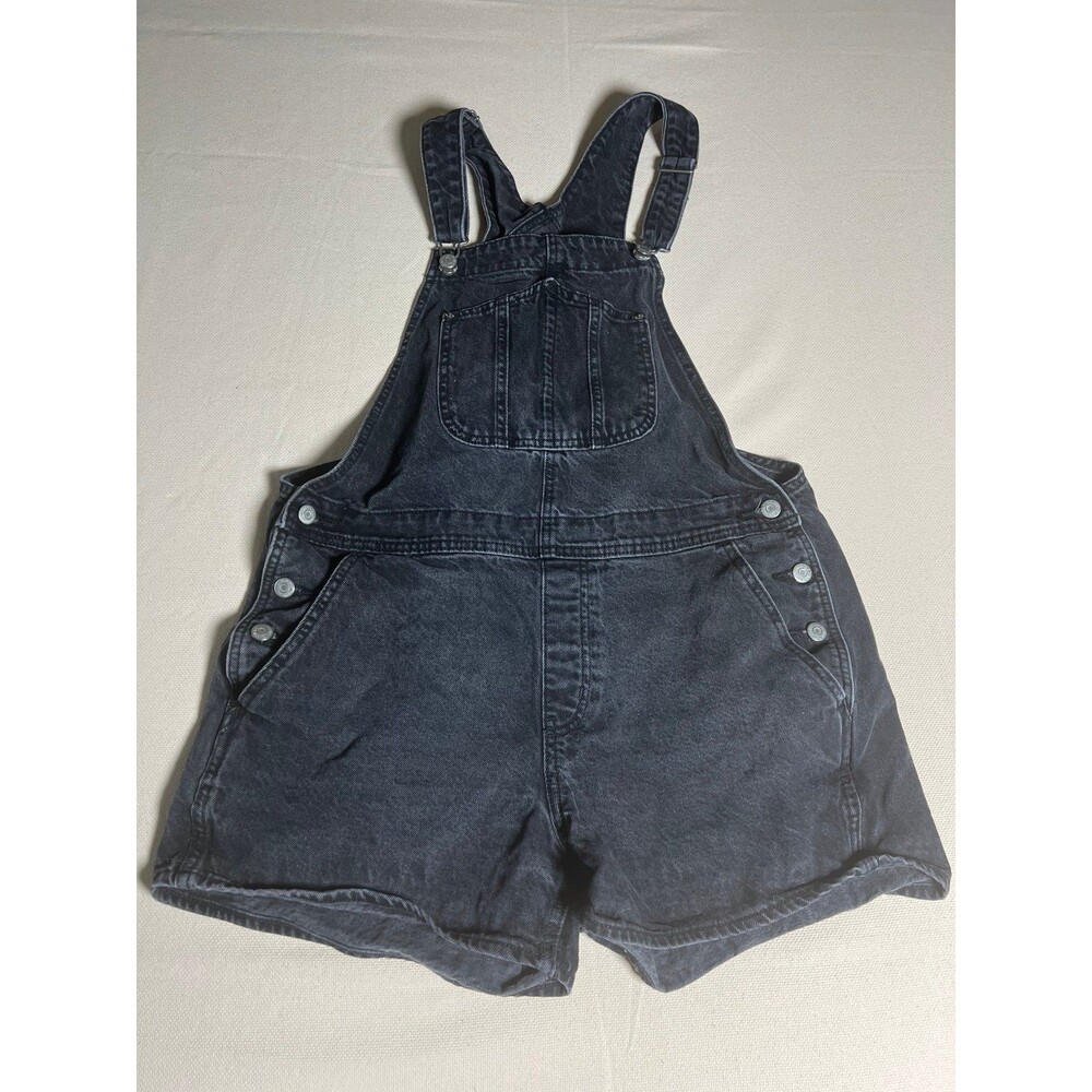 Old Navy Black Denim Womens Large Overall Shorts Bib Adjustable Straps